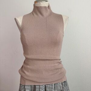 NWT Ann Taylor Sleeveless Turtleneck Sweater Shell - Taupe/Beige XS